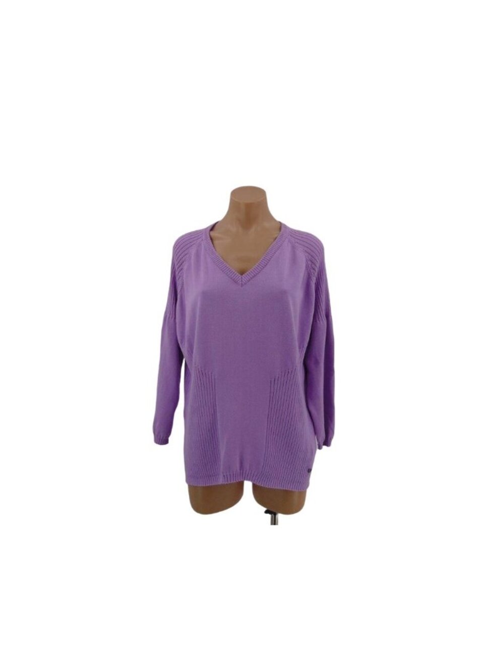 Cracked Wheat Women's Purple Ribbed V Neck Sweater XXL Cotton Golf Pickleball - Picture 13 of 14